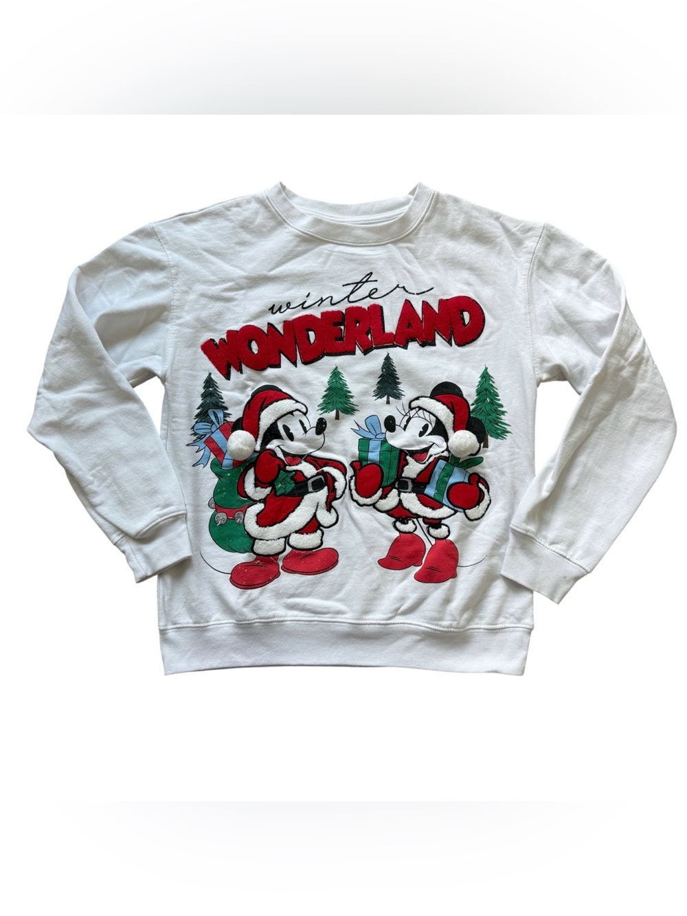 Disney Mickey Minnie Winter Wonderland Christmas Sweatshirt M Chenille Holiday